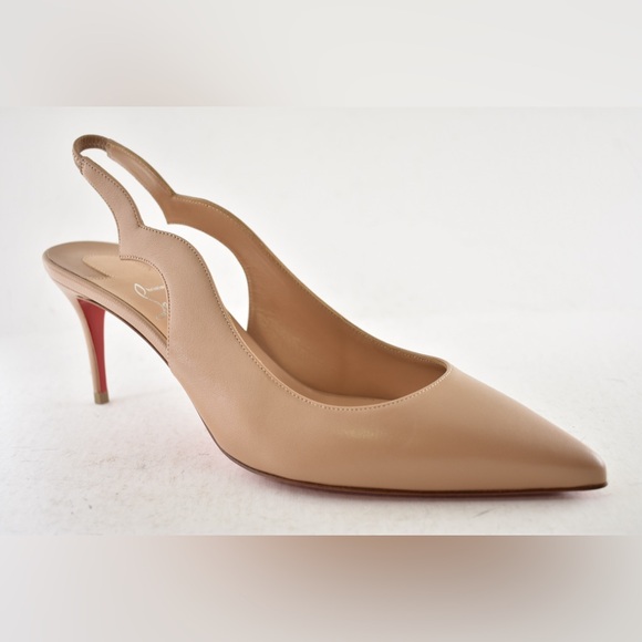 Christian Louboutin Hot Chick Sling 70 Nude Blush Nappa Leather Low Heel Pump 37 - Picture 4 of 11
